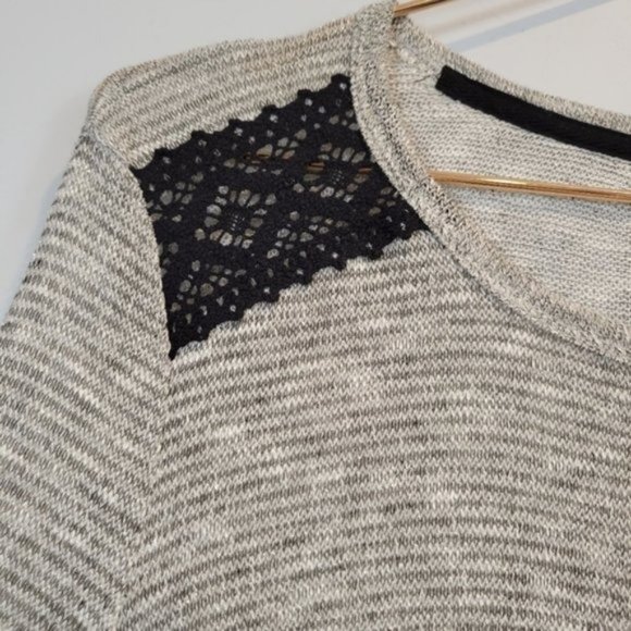 Francesca's Bird Cage Grey Metalic Striped Long Sleeve Knit Top - Picture 2 of 8